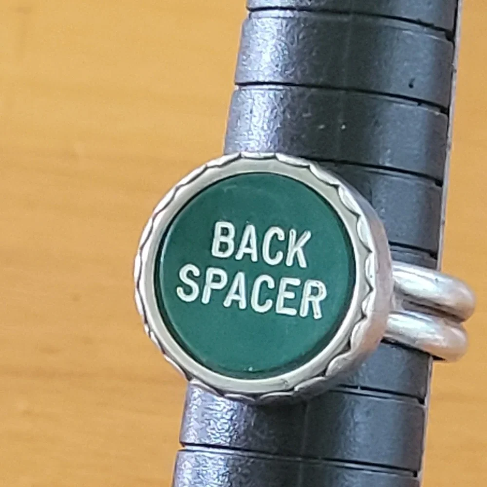 Vintage Typewriter Key Ring Back Spacer Sterling Silver 925 Green Size 7.25